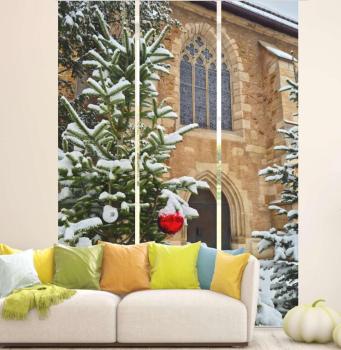 Flächenvorhang Weihnachten in der Kirche 3er Set, Schiebegardine, Schiebegardinen, blickdicht, Flächenvorhang blickdicht, Schiebevorhang,